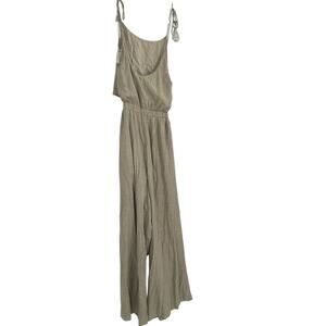 Charme U Linen Jumpauit Wide Leg Beige Cutout Gauze Coastal Resort Women Medium